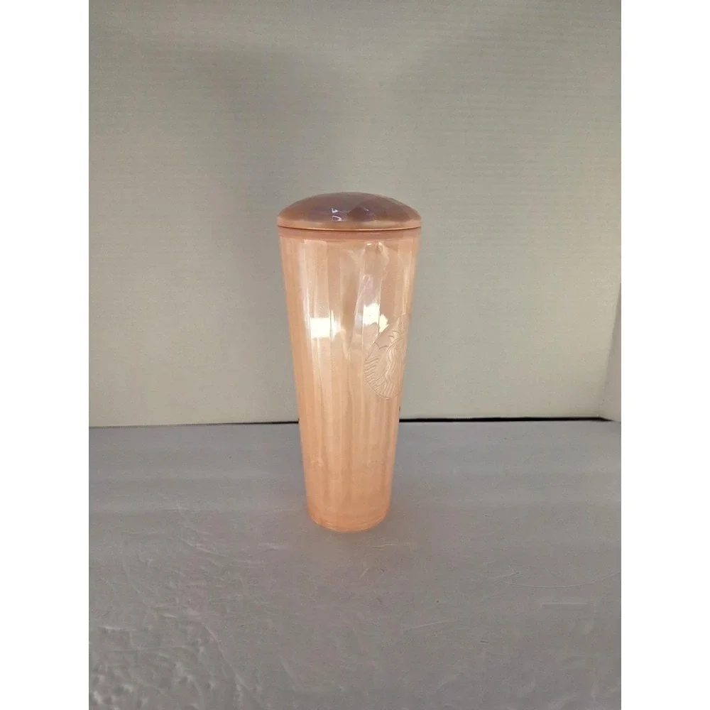 Starbucks 24 Oz Pearl Peach Faceted Cold Cup Tumbler Pink Lid Reusable EUC